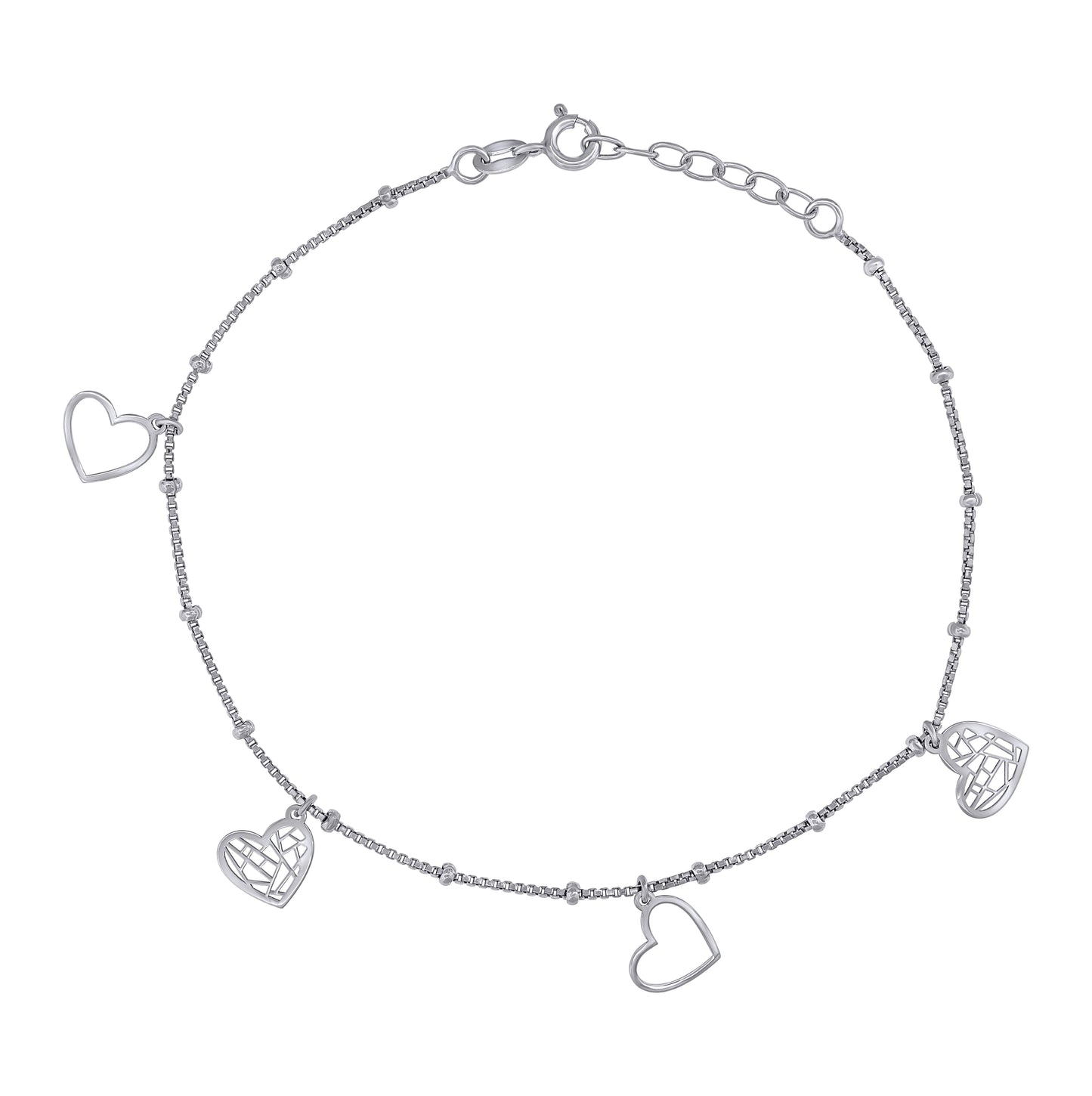 Sterling Silver Women Heart Charms Anklet Size 10 Inches