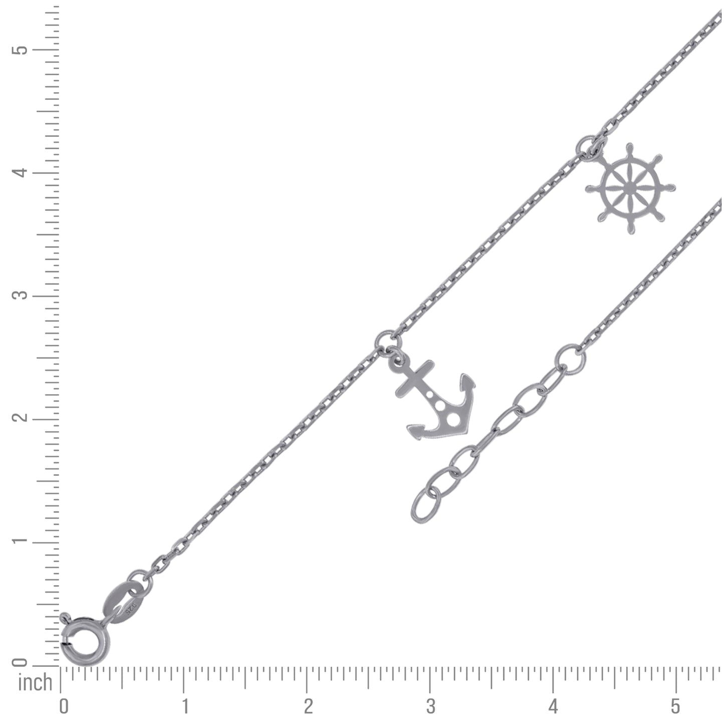 Sterling Silver Womens Ship Wheel & Anchor Charms Anklet Size 10 Inches