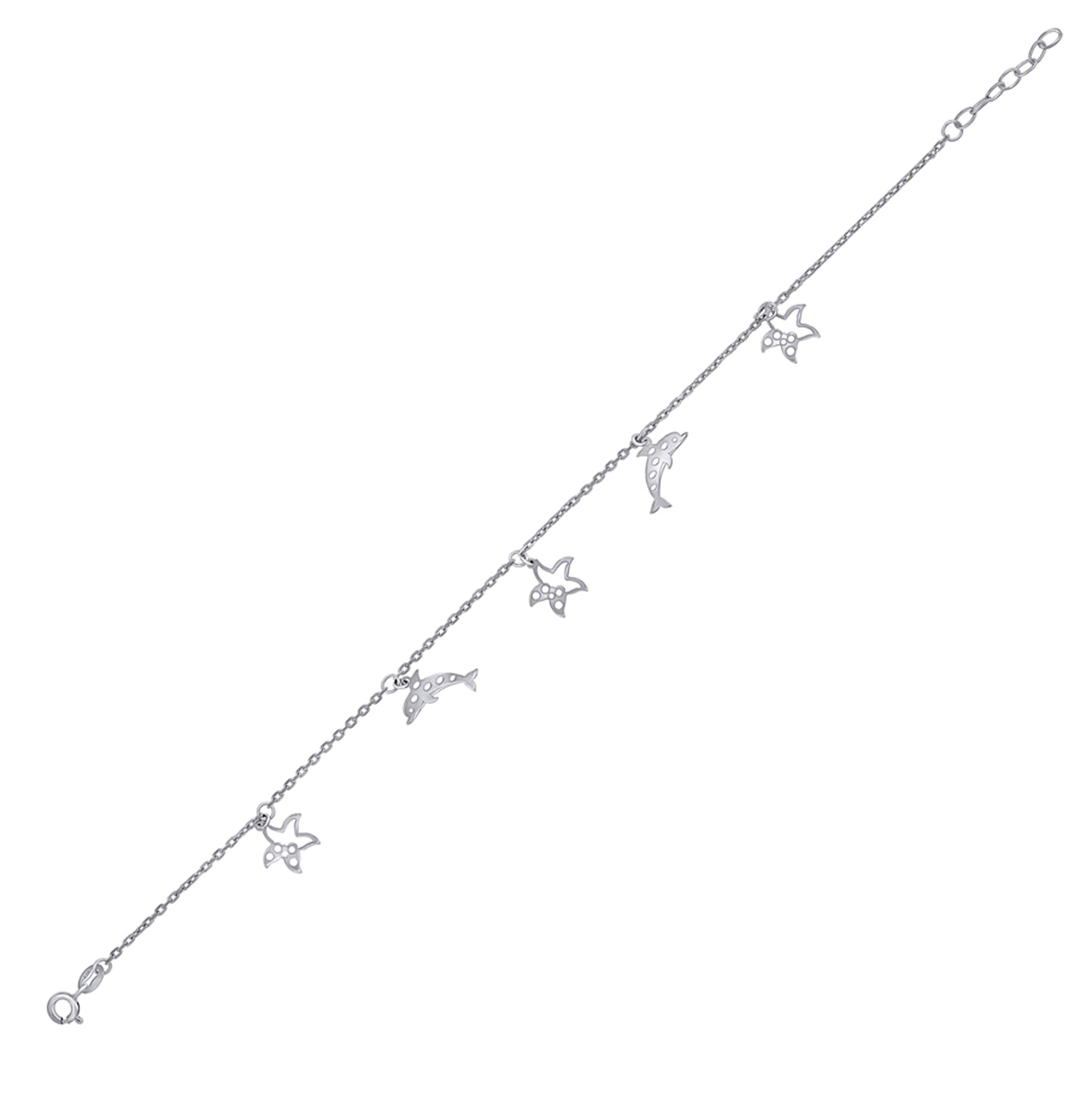 Sterling Silver Womens Ocean Life Charms Anklet Size 10 Inches