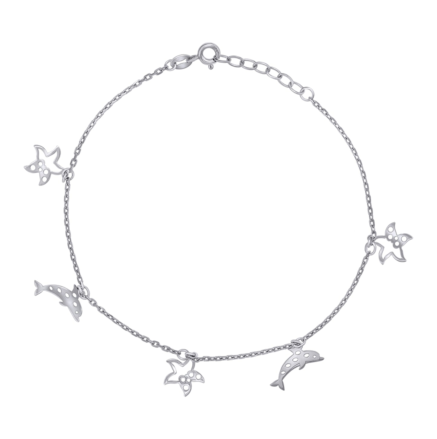 Sterling Silver Womens Ocean Life Charms Anklet Size 10 Inches