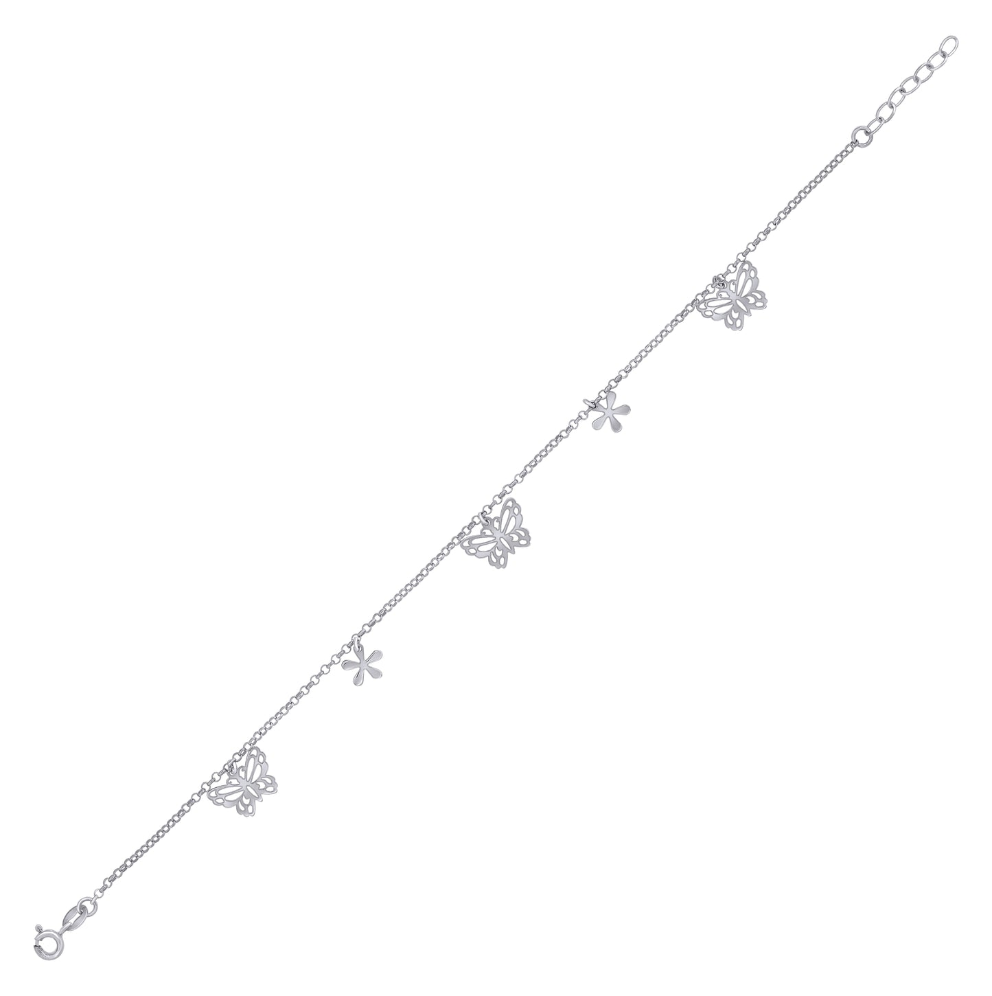 Sterling Silver Women Fashion Butterfly & Flower Anklet Size 10 Inches