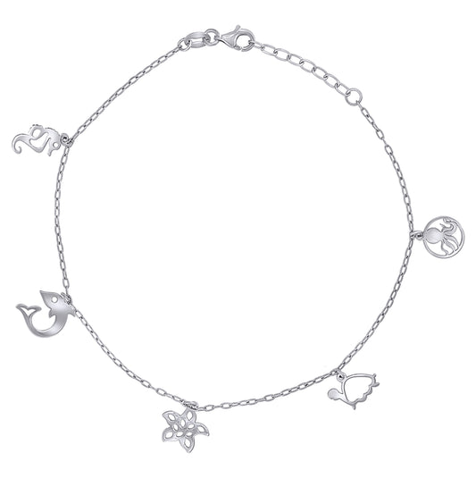 Sterling Silver Womens Ocean Life Charms Anklet Size 10 Inches