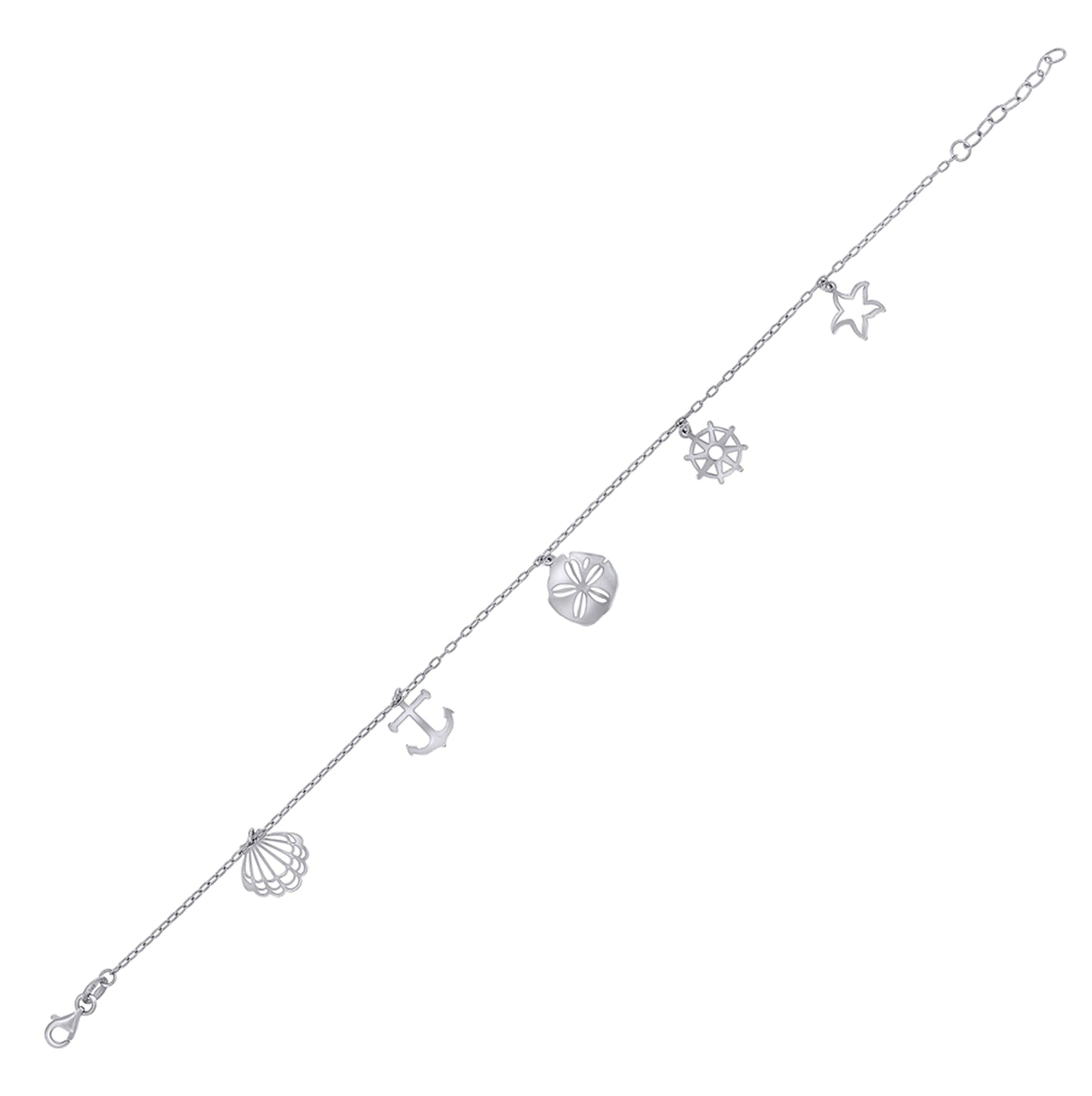 Sterling Silver Womens Ocean Life Charms Anklet Size 10 Inches