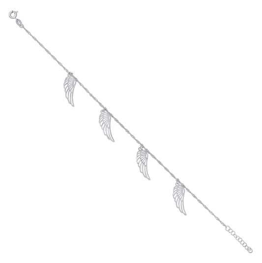 Sterling Silver Womens Angel Wing Charm Anklet Size 10 Inches