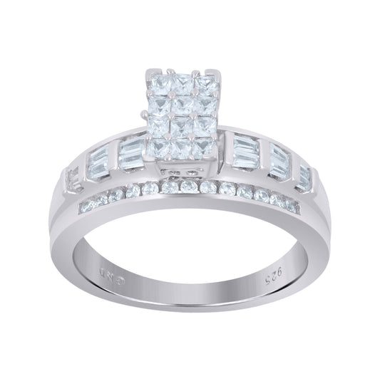 Sterling Silver Women's Cubic Zirconia Cinderella Bridal Anniversary Wedding Engagement Band Ring