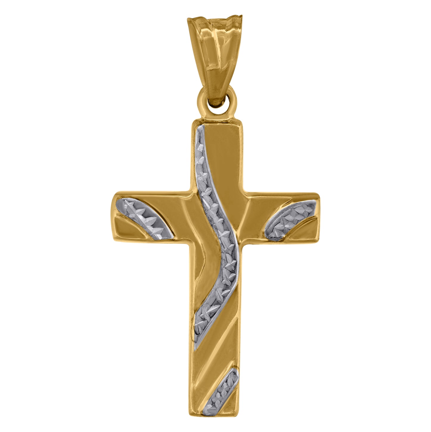 10K Two-Tone Gold Textured Cross Religious Charm Pendant