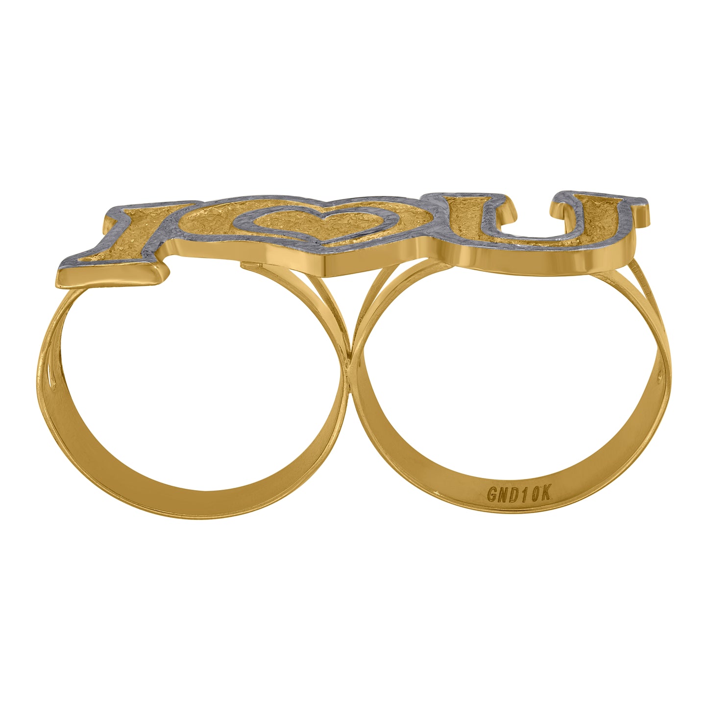 10K Two-tone Gold Womens Two-Finger I Love U Heart Ring