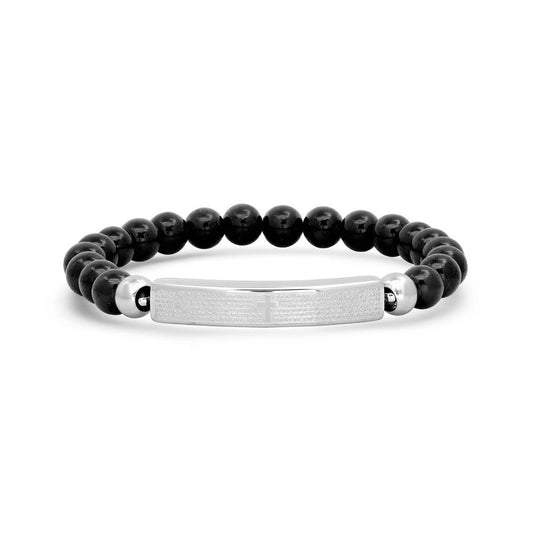 Stainless Steel Unisex Lords Prayer Religious ID Black Beaded Bracelet