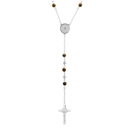 Stainless Steel Mens Rosary Religious Necklace