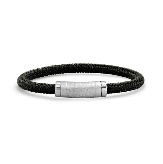 Stainless Steel Mens Black -Tone Nugget Textured Fashion Bracelet