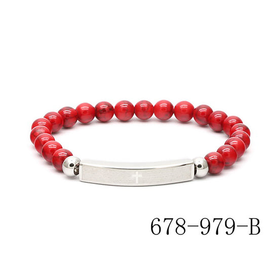 Stainless Steel Unisex Lords Prayer Religious ID Red Beaded Bracelet