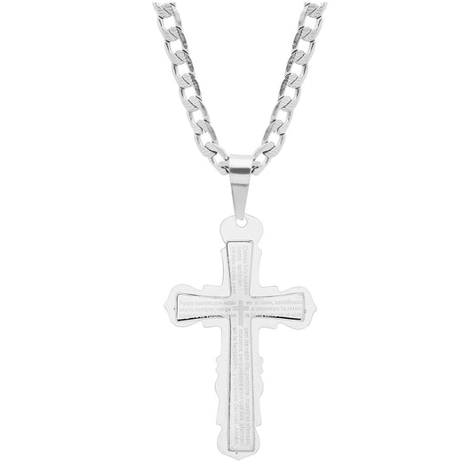 Stainless Steel Mens Cross Religious Necklace