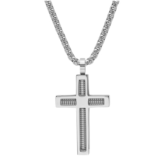 Stainless Steel Mens Cross Religious Necklace