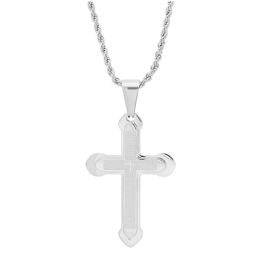 Stainless Steel Mens Cross Religious Necklace