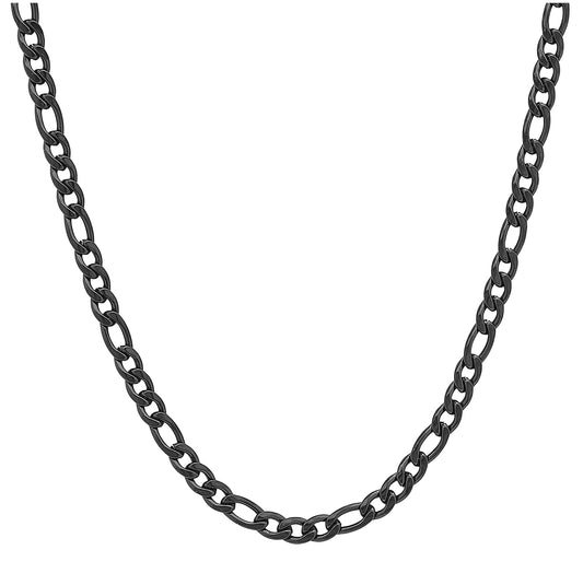 Stainless Steel Mens Black -Tone Figaro Fashion Link Necklace Size 24 Inches