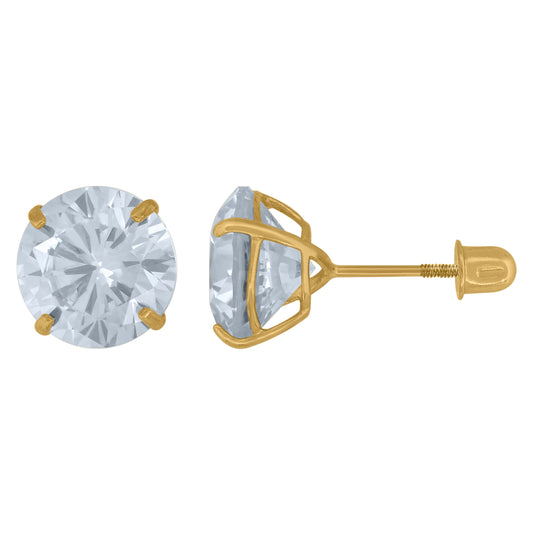 14K Yellow Gold Womens Cubic-Zirconia 8mm Round Stud Earrings