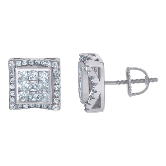 Sterling Silver Or Yellow-Tone Unisex Princess-Cut Cubic-Zirconia Square Fashion Stud Earrings
