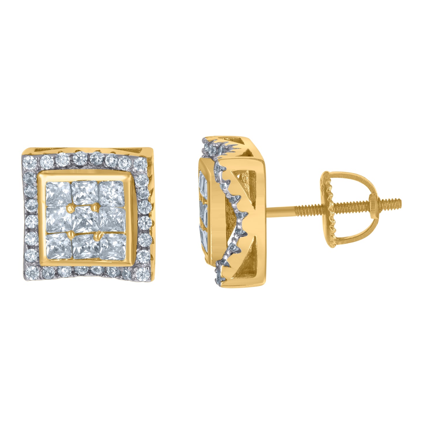 Sterling Silver Or Yellow-Tone Unisex Princess-Cut Cubic-Zirconia Square Fashion Stud Earrings