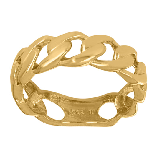 10K Yellow Gold Womens Cuban Link 6mm Fashion Ring