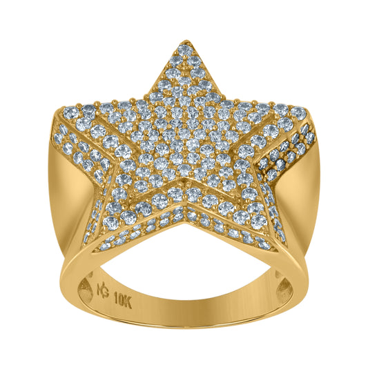 10K Yellow Gold Mens Cubic Zirconia Star Cluster Nautical Ring