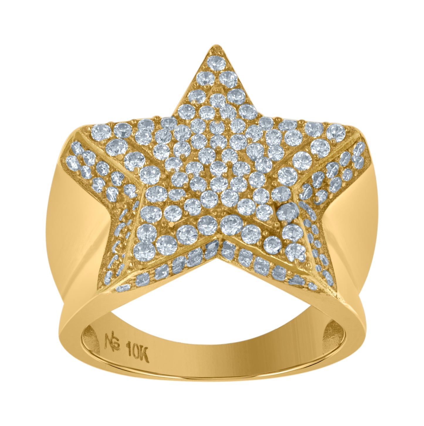 10K Yellow Gold Mens Cubic-Zirconia Star Fashion Ring