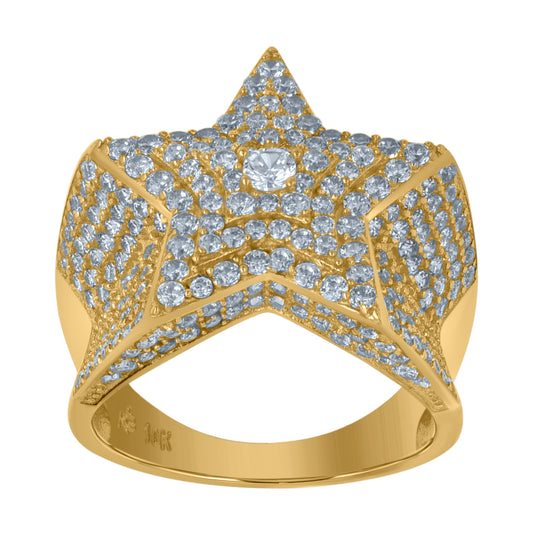 10K Yellow Gold Mens Cubic Zirconia Star Cluster Nautical Ring