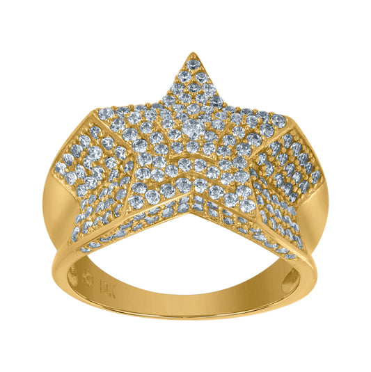 10K Yellow Gold Mens Cubic Zirconia Star Cluster Nautical Ring