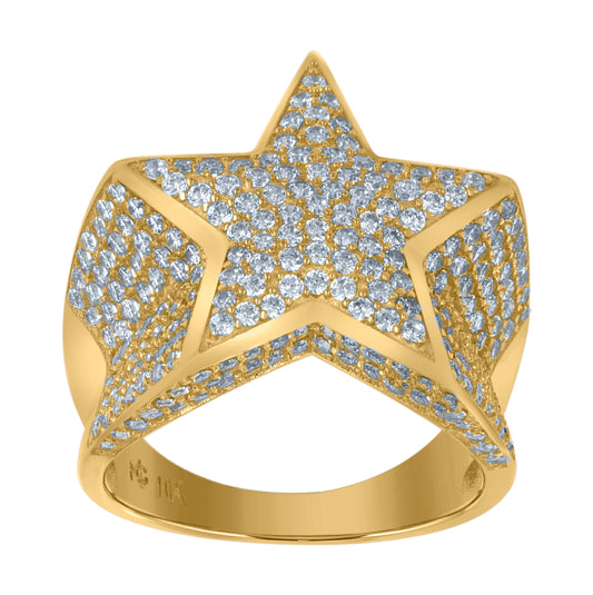 10K Yellow Gold Mens Cubic Zirconia Star Cluster Nautical Ring
