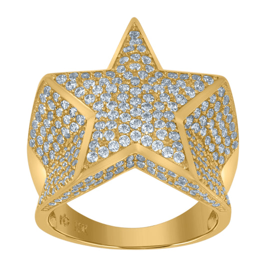 10K Yellow Gold Mens Cubic Zirconia Star Nautical Ring