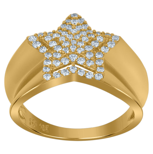 10K Yellow Gold Mens Cubic Zirconia Star Nautical Ring