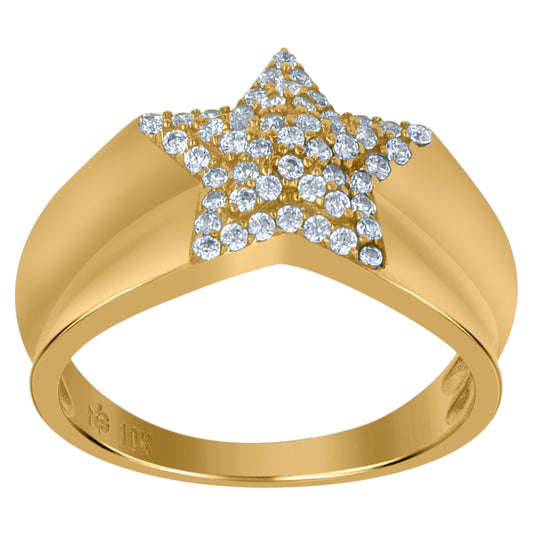 10K Yellow Gold Mens Cubic Zirconia Star Nautical Ring