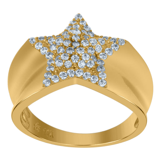 10K Yellow Gold Mens Cubic Zirconia Star Nautical Ring