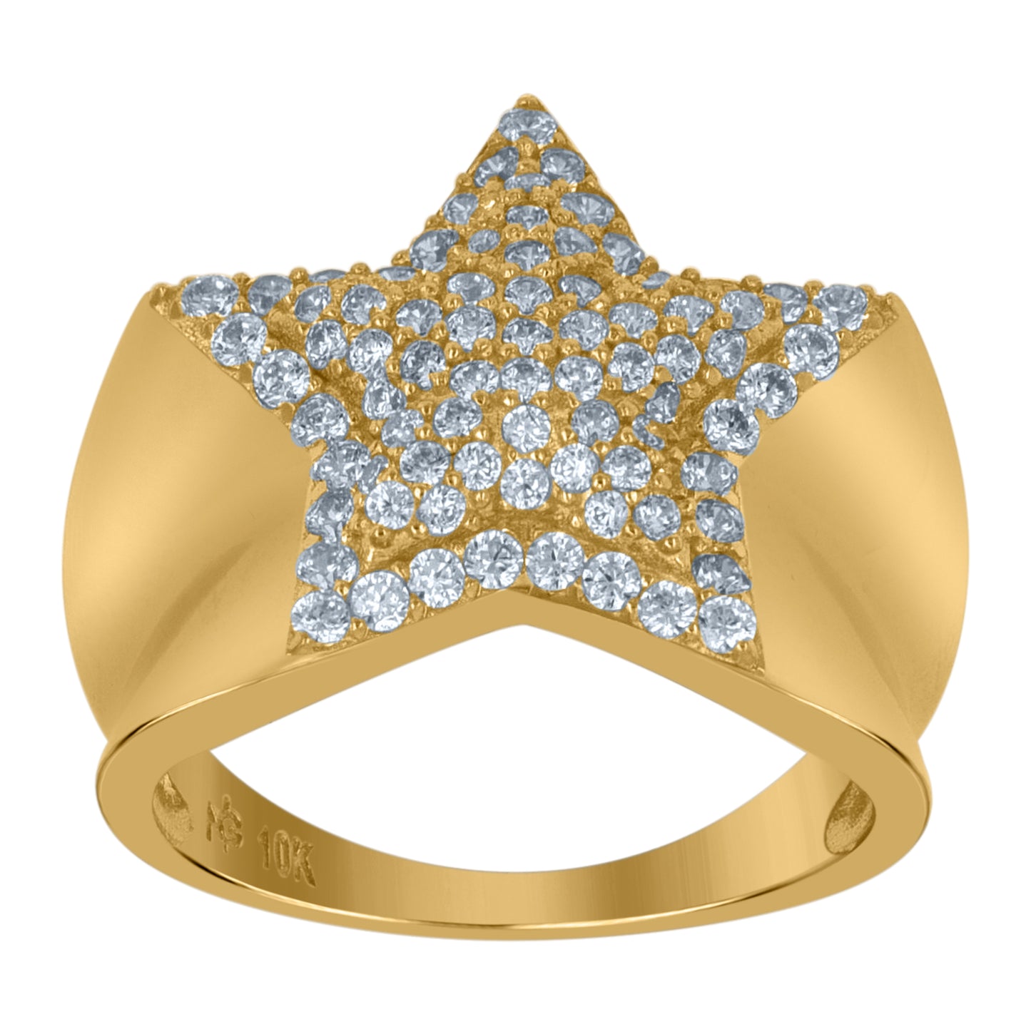 10K Yellow Gold Mens Cubic-Zirconia Star Fashion Ring