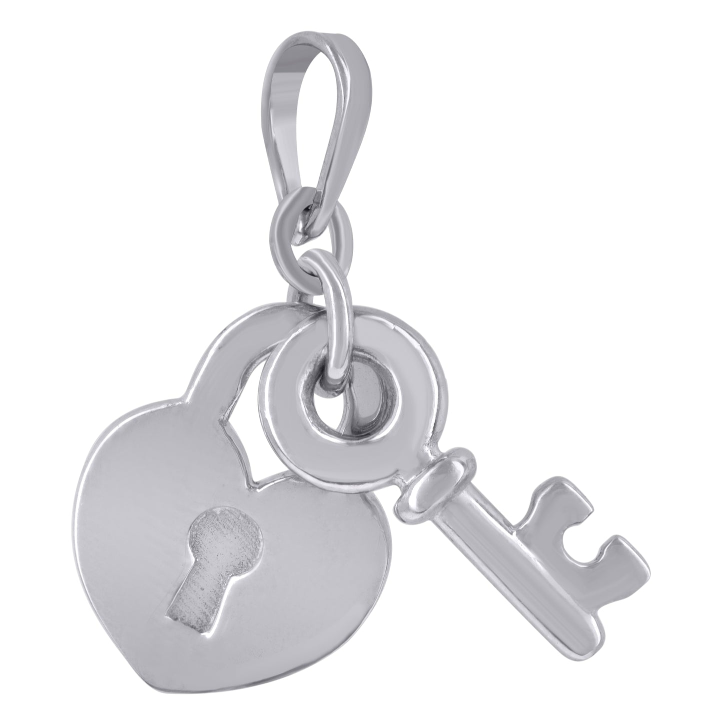 Sterling Silver Womens Key Heart Charm Pendant