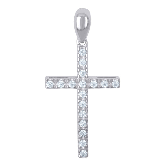 Sterling Silver Unisex Cubic-Zirconia Cross Religious Charm Pendant