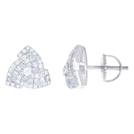 Sterling Silver Unisex Baguette Cubic-Zirconia Fashion Stud Earrings
