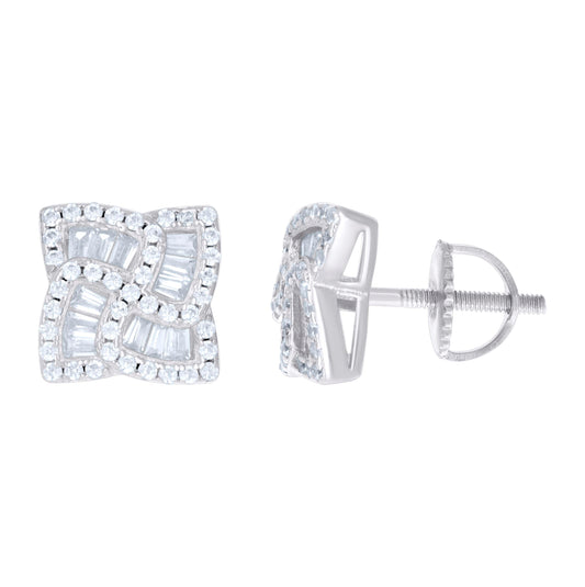 Sterling Silver Unisex Baguette Cubic-Zirconia Fashion Stud Earrings