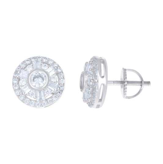 Sterling Silver Unisex Baguette Cubic-Zirconia Fashion Stud Earrings
