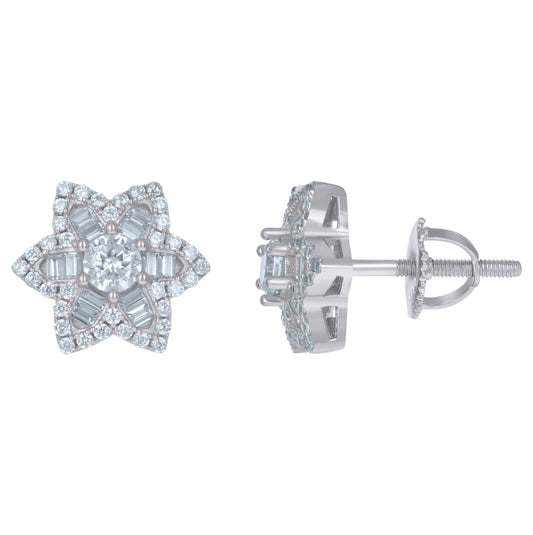 Sterling Silver Unisex Baguette Cubic-Zirconia Star Fashion Stud Earrings