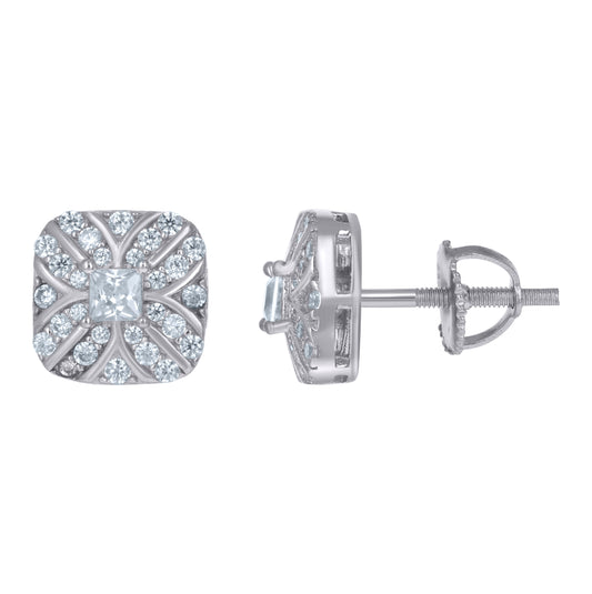 Sterling Silver Unisex Princess-Cut Cubic-Zirconia Square Fashion Stud Earrings
