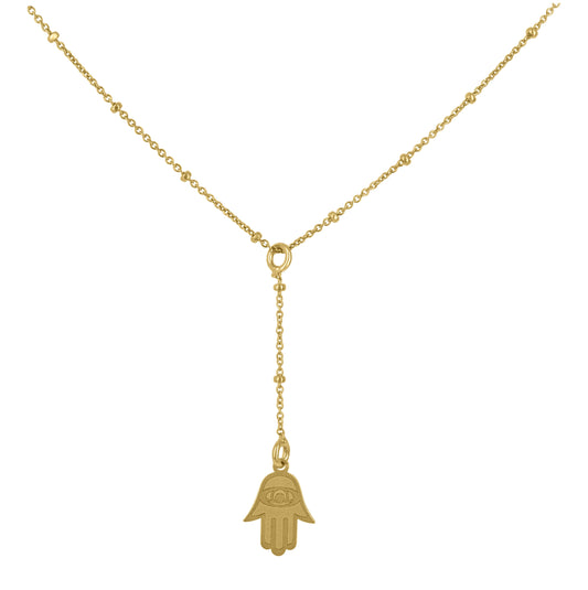14K Yellow Gold Womens Humsa Symbol Religious Necklace 17.5 Inches
