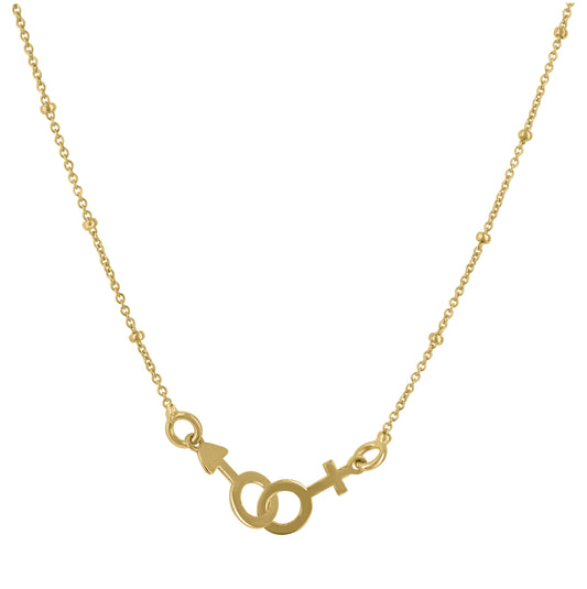14K Yellow Gold Womens Gender Symbol His Her Couple Fashion Necklace 17.5 Inches