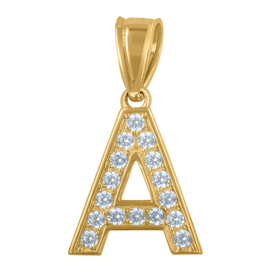 10K Yellow Gold Unisex Cubic-Zirconia Letter Alphabet Initials Charm Pendant