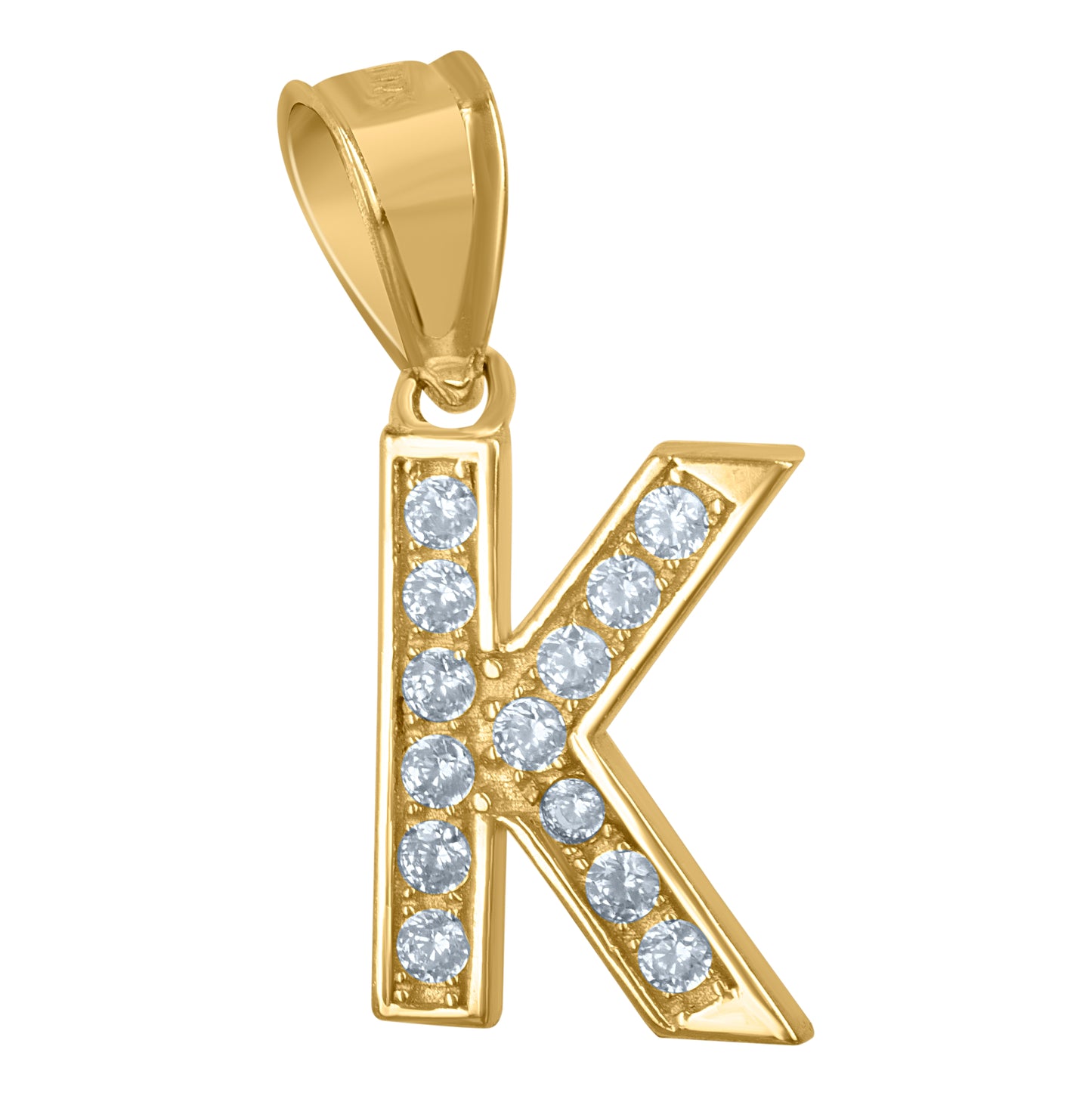 10K Yellow Gold Unisex Cubic-Zirconia Letter Alphabet Initials Charm Pendant