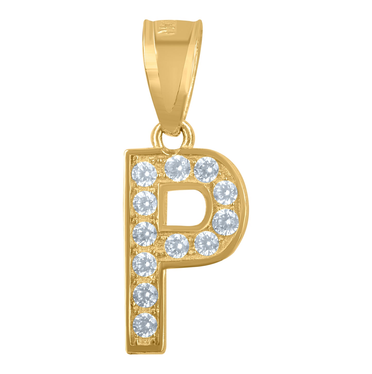 10K Yellow Gold Unisex Cubic-Zirconia Letter Alphabet Initials Charm Pendant