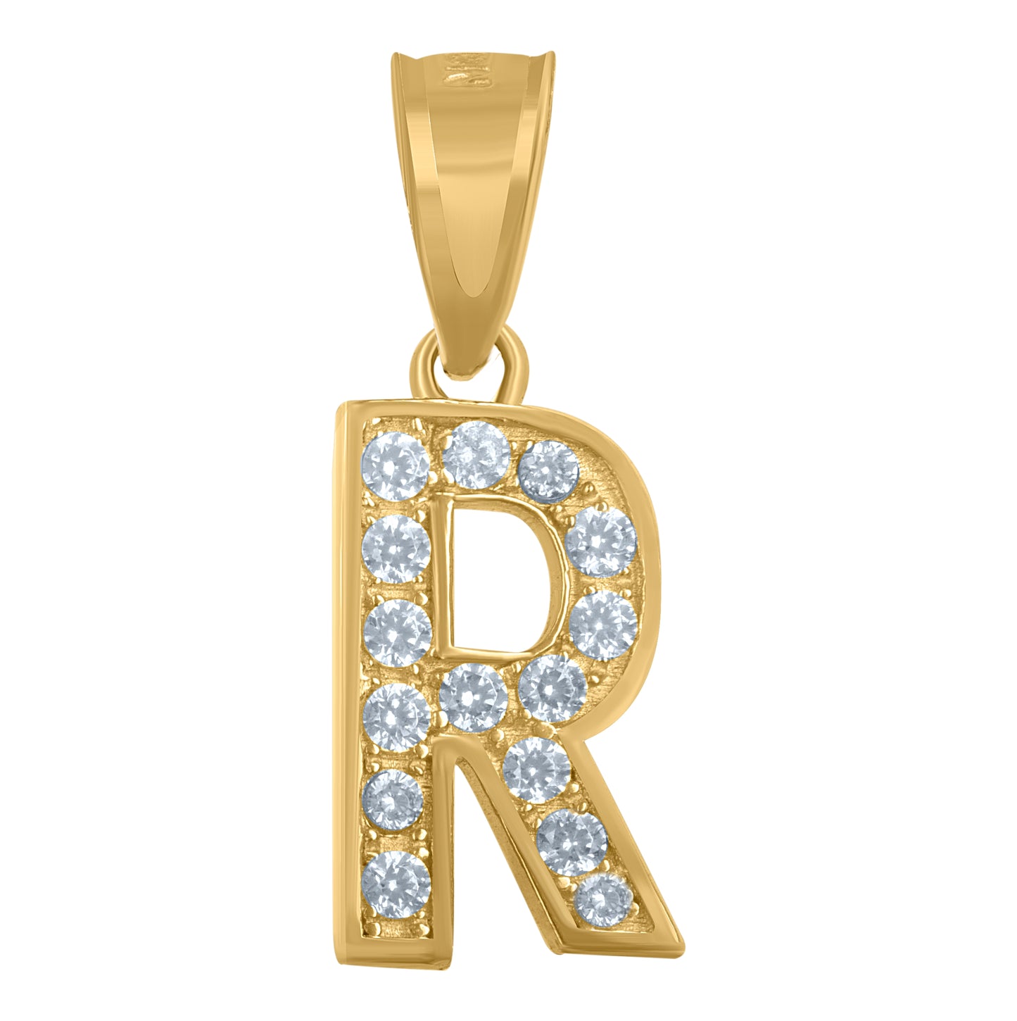 10K Yellow Gold Unisex Cubic-Zirconia Letter Alphabet Initials Charm Pendant