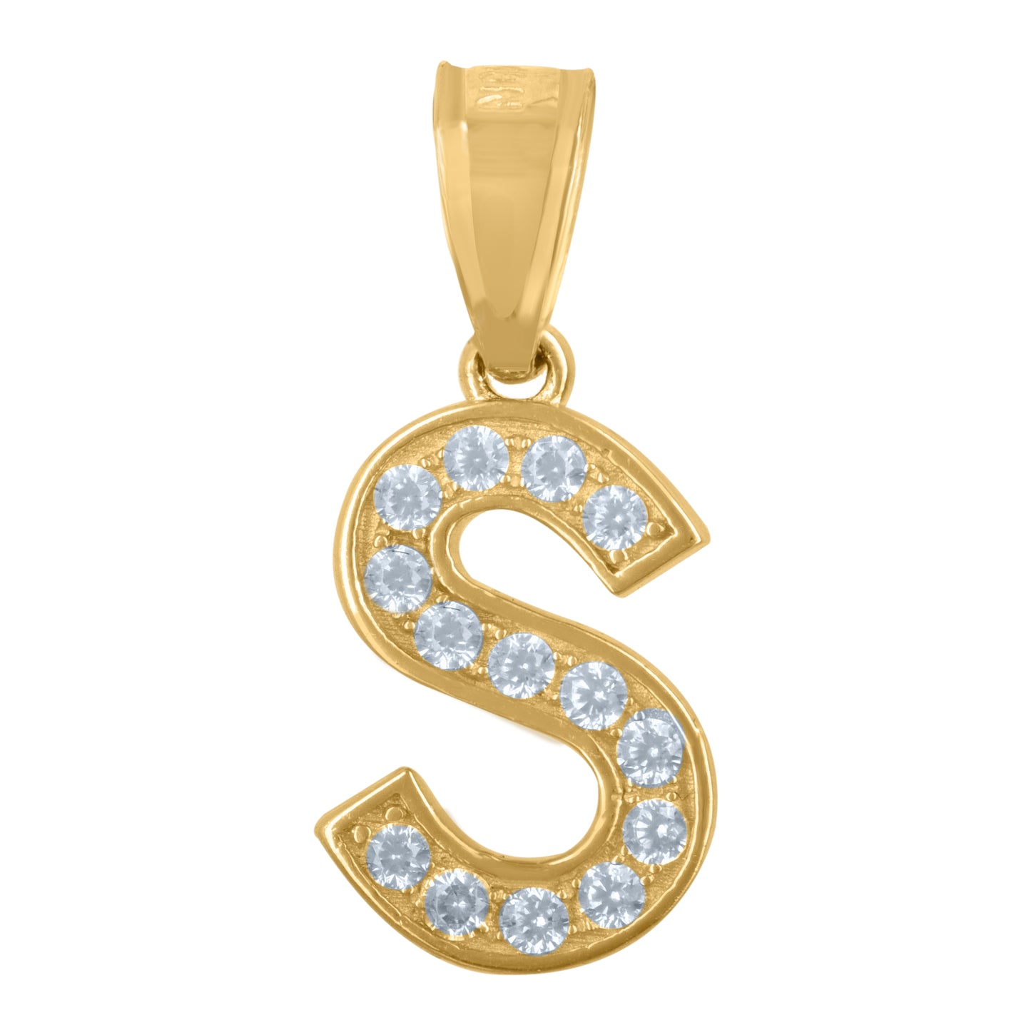 10K Yellow Gold Unisex Cubic-Zirconia Letter Alphabet Initials Charm Pendant