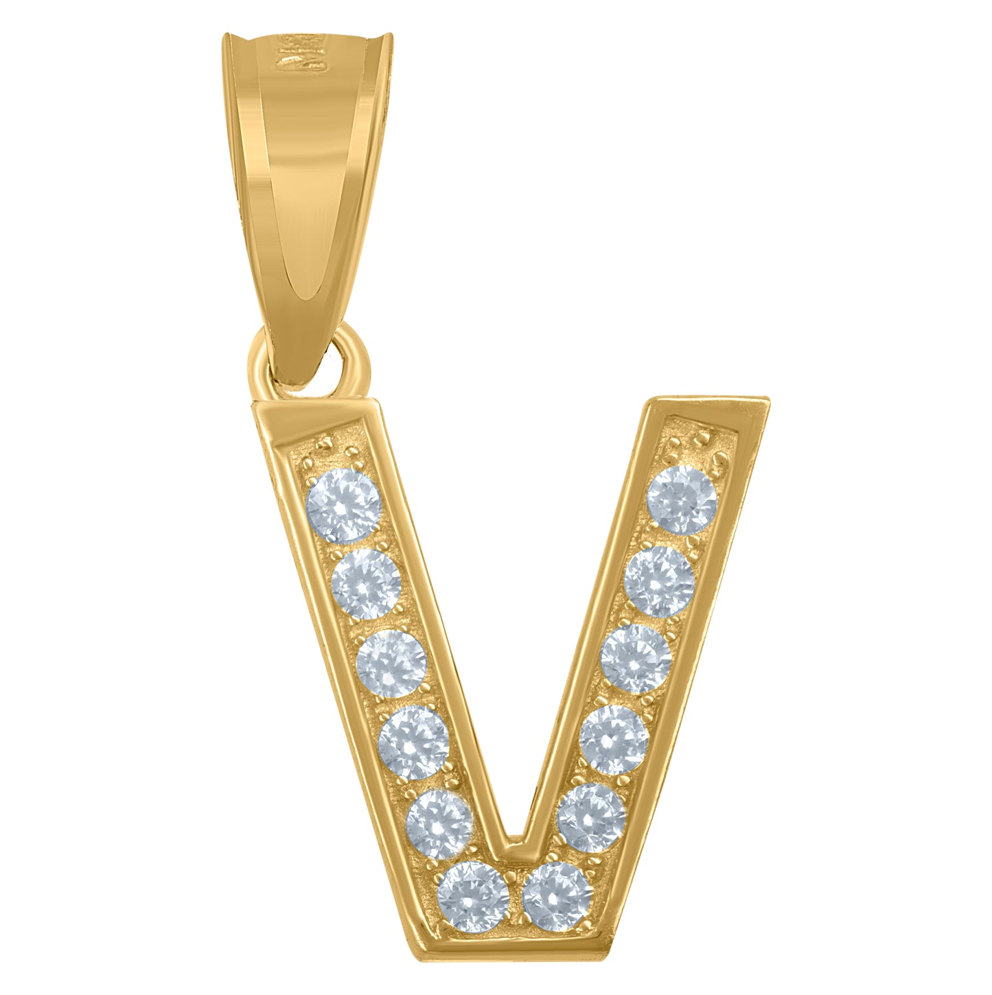 10K Yellow Gold Unisex Cubic-Zirconia Letter Alphabet Initials Charm Pendant