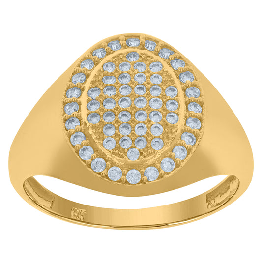 10K Yellow Gold Mens Cubic-Zirconia Oval Head Cluster Fashion Rings