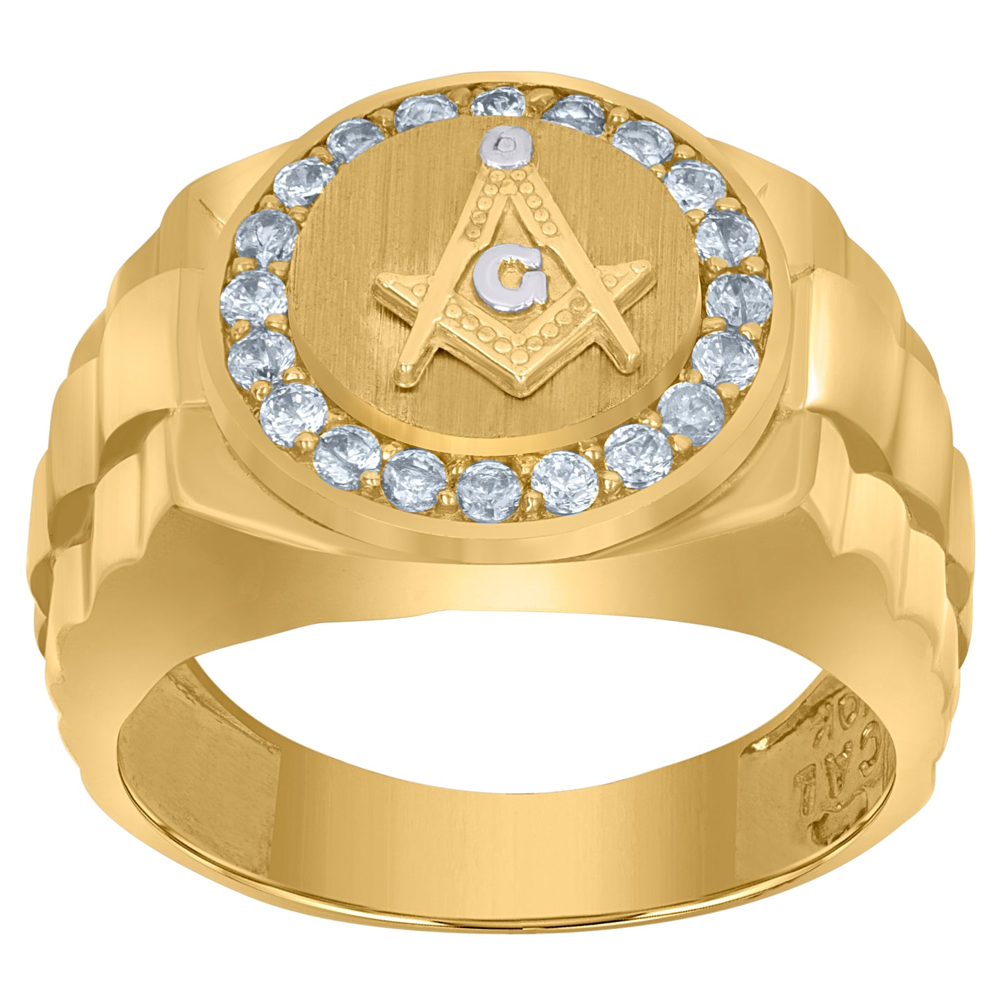 10K Two-Tone Gold Mens Cubic-Zirconia Masonic Occupation Rings